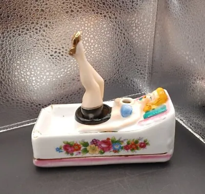 Vintage Japan Naughty Nodder Legs Laying Woman Ceramic Ashtray *No Fan • $64.99