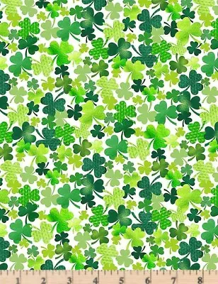 Lucky Guy White Packed Clovers Fabric GAIL-C8333 By Half Yard Increments • $3.75