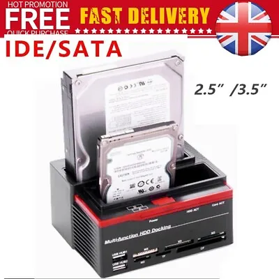 External Dual Hard Drive Card Reader HDD Docking Station 2.5″/3.5″ IDE+SATA USB • £23.40