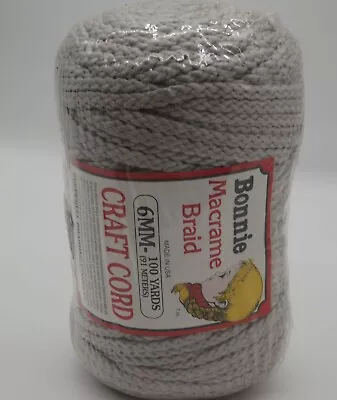 Bonnie Macrame Braid 6mm 100 Yards Shadow Solid Light Silver Gray Craft Cord • $9