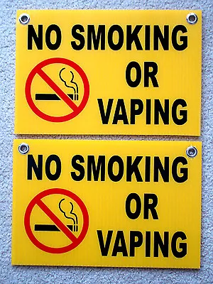 (2) NO SMOKING OR VAPING  8  X12  Coroplast Signs With Grommets Yellow • $11.99