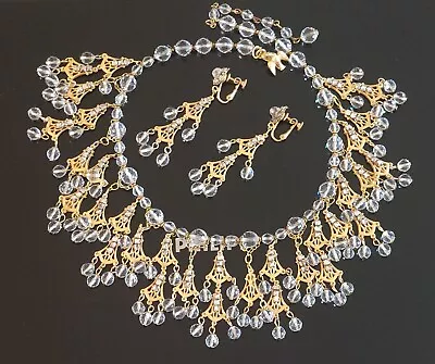 Vintage Sig M. Haskell Chandeliere Crystals Necklace & Earrings Set Dove  Clasp • $158.01