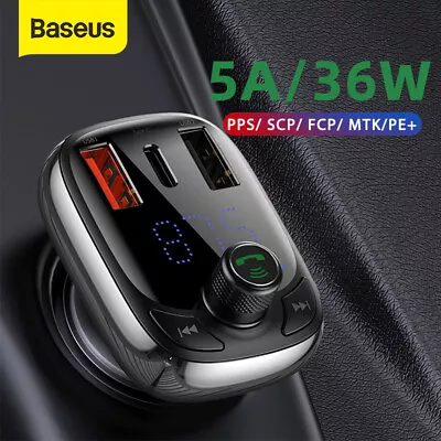 Baseus FM Transmitter Car USB Type-C Charger Wireless Bluetooth AUX MP3 Player • $13.95