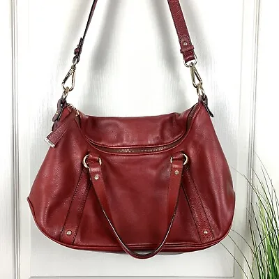 £92.44 • Buy Max Mara Red Pebbled Leather Slouchy Zip Top Large Shoulder Handbag Purse