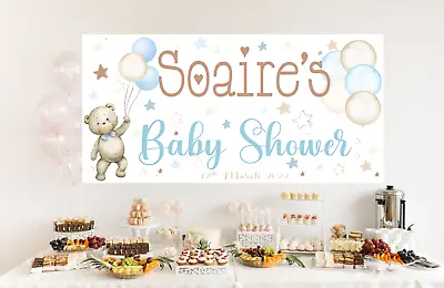 Personalised Baby Shower Banner Decorations Teddy Bear Boys Girls Neutral Unisex • £9.95