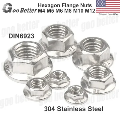 10-100x M4 M5 M6 M8 M10 M12 Hex Flange Lock Nuts Din 6923 304 Stainless Steel • $4.49