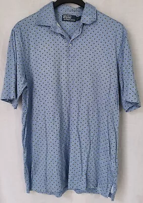 POLO RALPH LAUREN Blue Short Sleeve Collared Button Neck Cotton Jersey Shirt M • £4.99