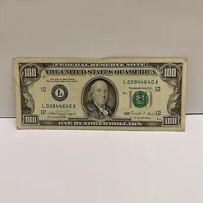 Series 1990 US One Hundred Dollar Bill $100 San Francisco ~ L 00844640 A • $134.66