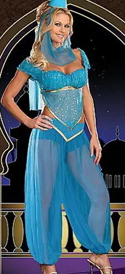 Blue Princess Jasmine Genie Belly Dancer Arabian Nights Fancy Dress  Costume  • £21.99