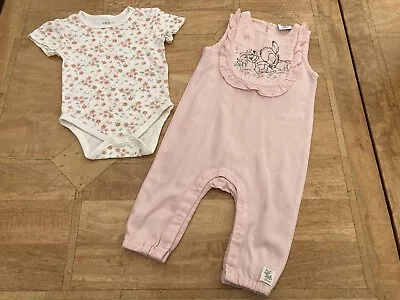 Baby Girl Disney Primark Bambi 2 Piece Set Bodysuit & Dungarees  -  Age 12-18m • £3