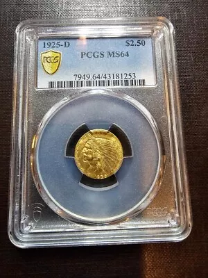 MS64 1925-D $2.50 Indian Head Gold Quarter Eagle PCGS  MS 64 Gem • $760