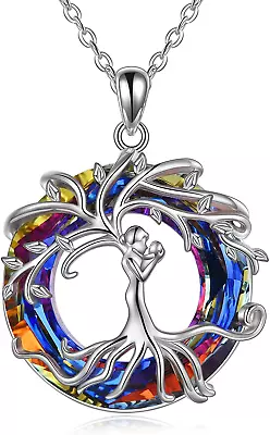 Mothers Day Mom Tree Of Life Necklace For Women Sterling Silver Crystal Grandma  • $98.96