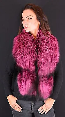 Saga Furs Hot Pink Silver Real Fox Fur Winter Shoulder Wrap Scarf Boa Stole • $274.04