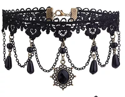 Gothic Victorian Black Lace Choker Necklace Tassel Chain Steampunk NWT 5449 • $9.92