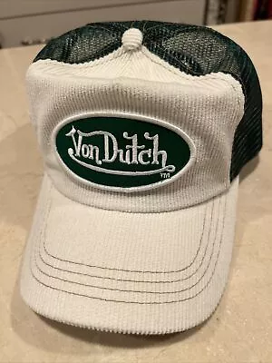 Authentic Vintage Von Dutch Originals White Corduroy Green Mesh Trucker Cap Hat • $29