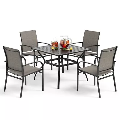 5 Piece Patio Furniture Set Outdoor Dining Set W/ 4 Chairs Square Table Brown • $343.87