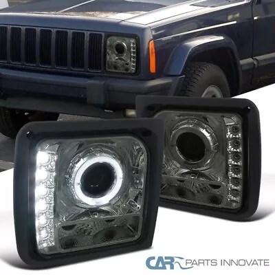 $115.95 • Buy Fits 97-01 Jeep Cherokee Smoke LED Halo Projector Headlights Lamps W/ LED Strip