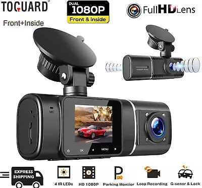 $74.99 • Buy TOGUARD Uber Dual Dash Cam FHD 1080P Front Cabin Car Dash Camera IR Night Vision