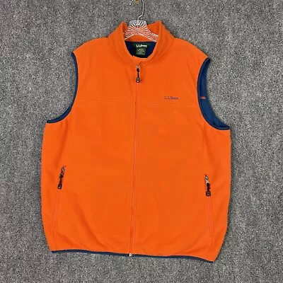 L.L. Bean Men Full Zip Fleece Vest XL Orange Chest Logo Polyester Sleeveless • $19.49