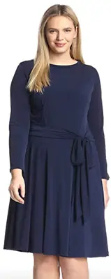 Melissa Masse Womens Plus 2X Long Sleeve Fit & Flare Dress With Belt Navy Blue • $54.95