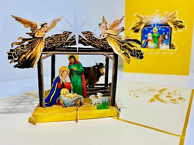 ORIGAMI POP CARDS Merry Christmas Nativity Scripture 3D Pop Up Greeting Card • $16.95