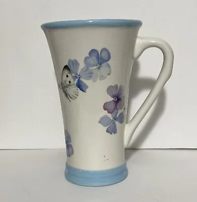 MARJOLEIN BASTIN 💕 12 OZ Tall Coffee Tea Cup Mug Pansies Butterflies White Blue • $14.85