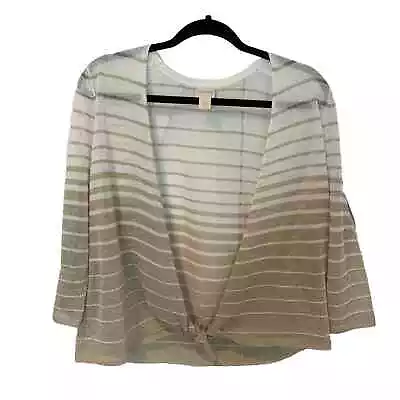 Chicos Cardigan Sweater Womens Medium Metallic Striped Open Front 3/4 Sleeve • £19.27