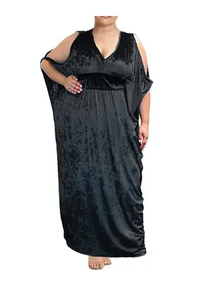 Melissa Masse Black Crushed Velvet Knit Cold Shoulder Dress Made In USA • $54.99