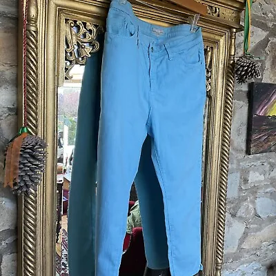 M&s Per Una Ankle Grazer Stretch Jeans/rich Aqua Blue/cotton Mix/uk Size 12 Vgc • £8