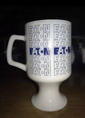 Vintage Milk Glass Eaton Advertising Glass Footed Cup Mug • $12.99