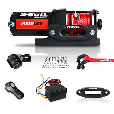 Electric Winch 3000lbs Winch Synthetic Rope Red 12V ATV UTV Towing Truck OffRoad • $114.90