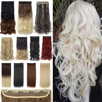 $10.54 • Buy One Piece THICK 100% Real Natural Clip In Synthetic Hair Extensions Full Head LZ