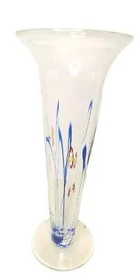 MURANO Millefiori Blue Swirl Yellow Red Flowers HAND BLOWN GLASS Vase-One Chip  • $17.85