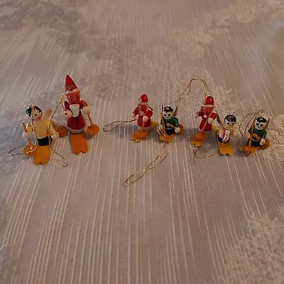 Vintage Miniature Wooden Angels & People On Skis Christmas Ornaments • $18