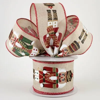 2.5  Nutcracker Wired Ribbon Natural And Multi Color -Christmas Ribbon- 5 Yards • $8.50