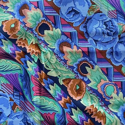 Romany Blue Roses Sunflower Flower Border Stripe Kaffe Fassett 1.5 Yards • $90