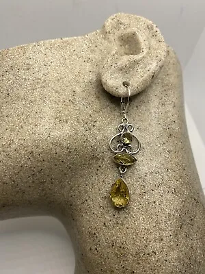 Vintage Citrine Dragonfly Earrings 925 Sterling Silver Lever Backs • $76