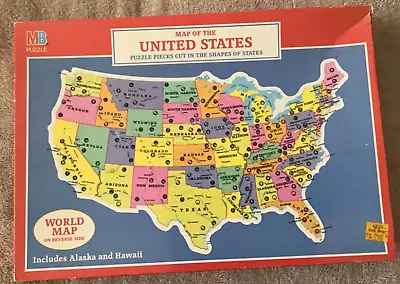 Milton Bradley Puzzle United States US World Map 2 In 1 Complete 1988 Vintage • $10