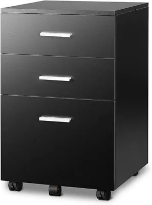 3 Drawer Wood Mobile File Cabinet Rolling Filing Cabinet For A4 Size Black • $102.59
