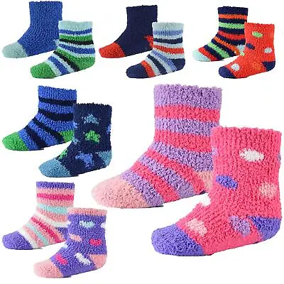 Infant Baby Boys Girls Slipper Fluffy Socks With Gripper Pack Of 2 Newborn Socks • £4.99