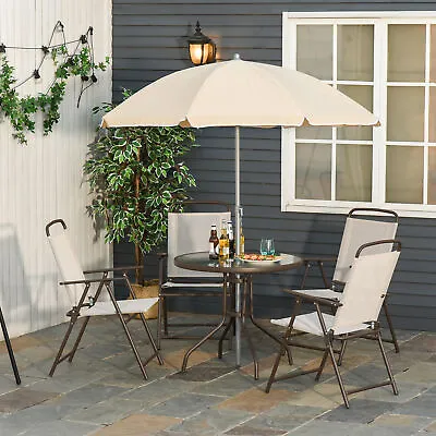 Garden Patio Textilene Folding Chairs Table Parasol Furniture Bistro Set Beige • £109.99