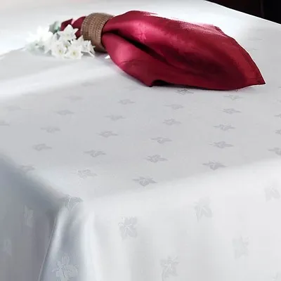 Luxury Ivy Leaf TABLECLOTH White Egyptian 100% Cotton Damask Table Cloth Cover • £3.75