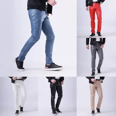 Trendy Mens Sexy Wet Look Leggings Slim Fit Stretch Faux Leather Trousers • £35.34