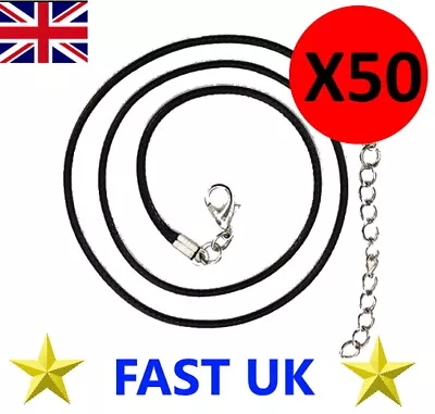 1- 50 Black Rope Necklace String Chain Clasp Cord Wax Leather DIY Jewellery Gift • £4.43