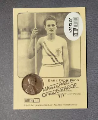 Babe Didrikson Authenticated Ink 1932 D Lincoln Wheat Penny Card MasterFile  1/1 • $13.99