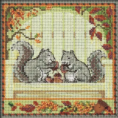 Nutty Squirrels Cross Stitch Kit Mill Hill 2024 Buttons & Beads Autumn MH142422 • $14.99