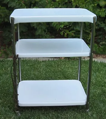 $120 • Buy Vintage MCM 3 Tier Cosco Kitchen Serving Utility Cart White Electric 3-Plug