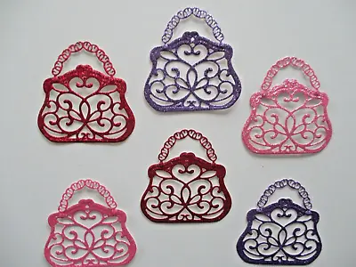 6 Die Cuts Card Toppers Bright Glitter Handbags Evening Bag - Mother's Day • £1.50