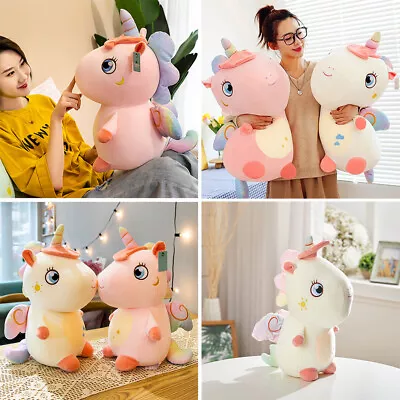 Large 25-50cm White/Pink Fluffy Cuddly Unicorn Plush Super Soft Toy Kid Birthday • £9.95