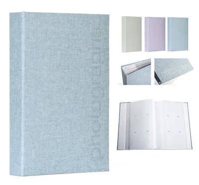 £12.29 • Buy Large 300 Photo Album Textured Linen Denim Blue Memo Slip In Holds 6 X 4 Photos